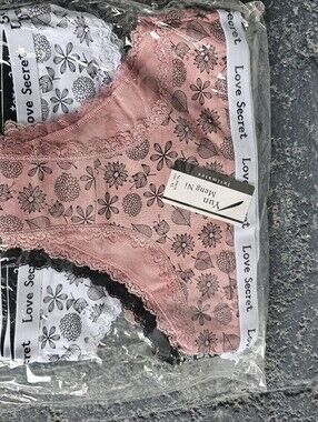 Love Secret Floral Lace Trim Bralette Set - Pink & White